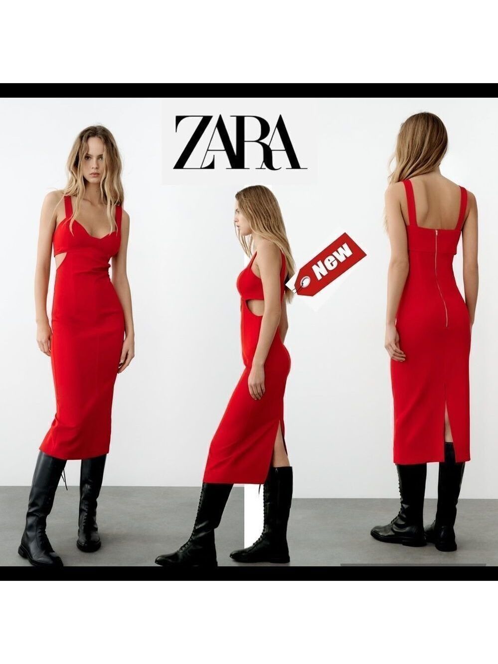 Zara Red strappy cut out bodycon dress Sz XS NWT